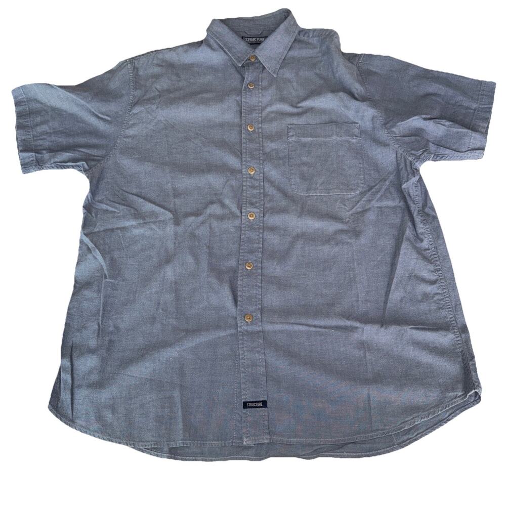 Structure‎ Shirt Mens XXL Blue Button Down Short Sleeve Cotton Casual